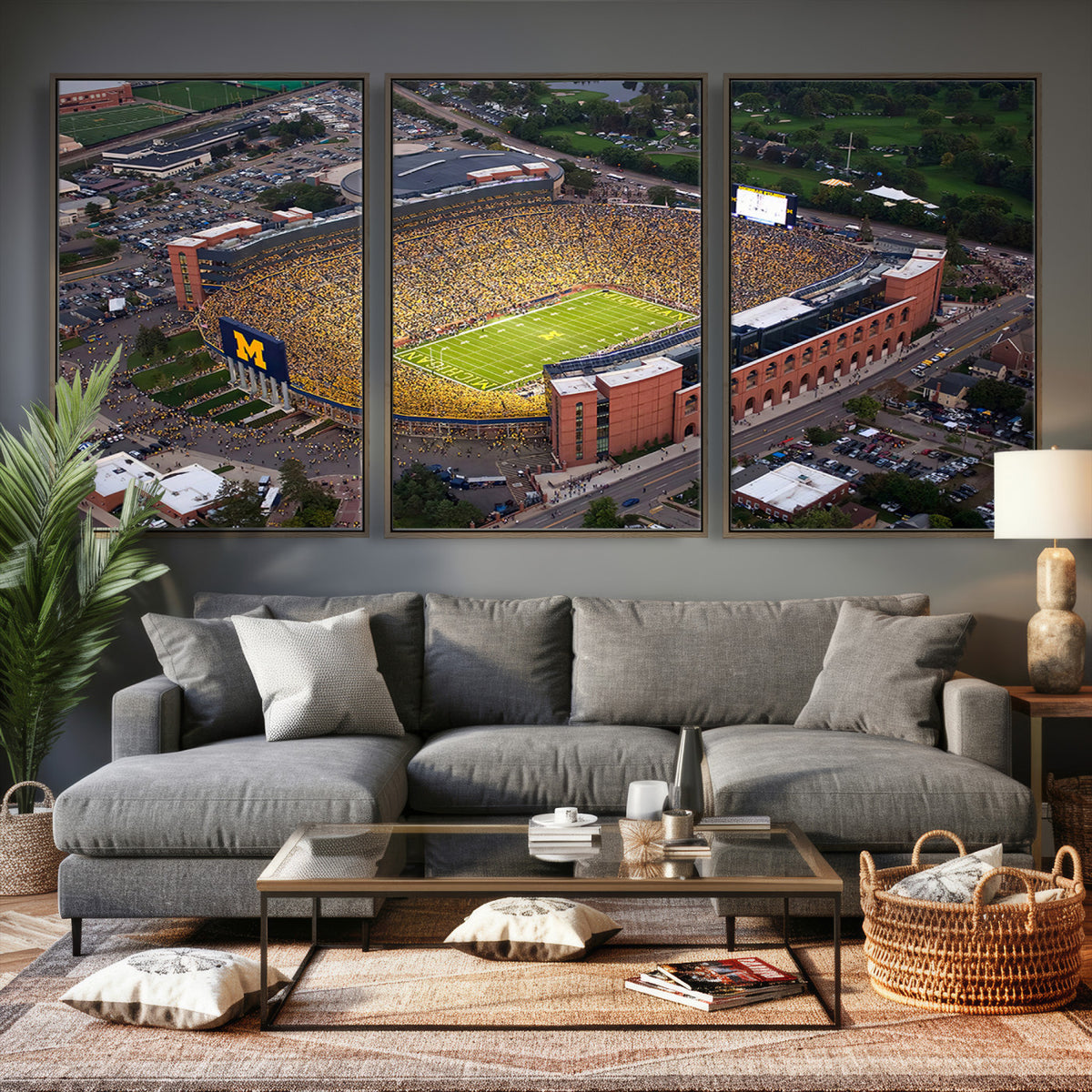 95248-PAN-FL-20X10 - University of Michigan Wolverines Football Team Print - Ann Arbor Michigan Stadium Wall Art Canvas