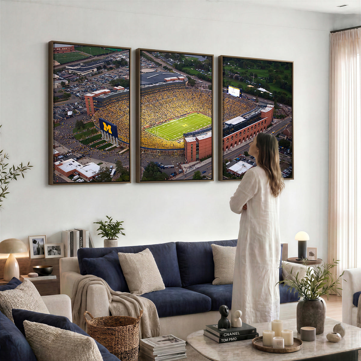 95248-MGV-CV-36X24 - University of Michigan Wolverines Football Team Print - Ann Arbor Michigan Stadium Wall Art Canvas