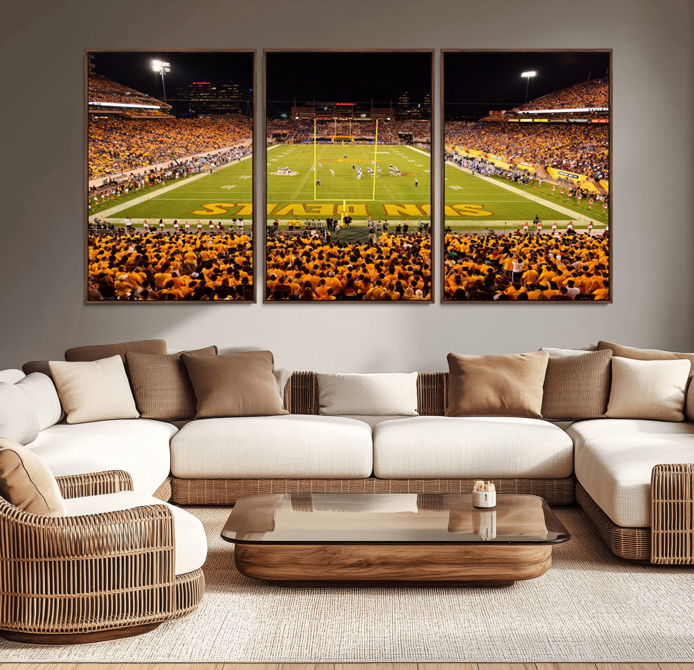 MGV-FC-60X30-3P - ASU Sun Devils Football Team Print - Phoenix Mountain America Stadium Wall Art Canvas Print