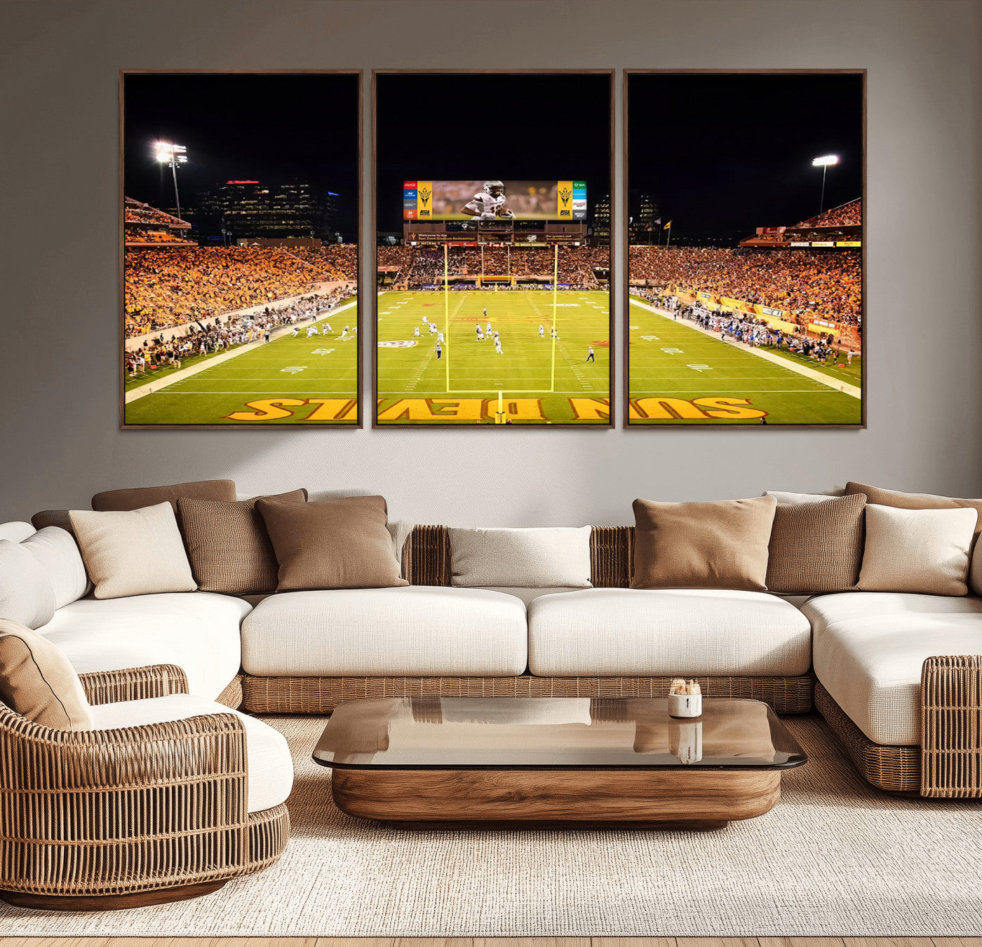 MGV-FC-60X30-3P - ASU Sun Devils Football Team Print - Phoenix Mountain America Stadium Canvas Print