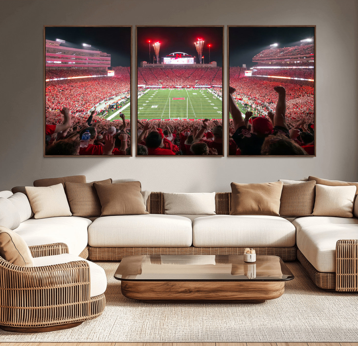 MGV-FC-60X30-3P - University of Nebraska Cornhuskers Football Team Print - Lincoln Memorial Stadium Wall Art Canvas