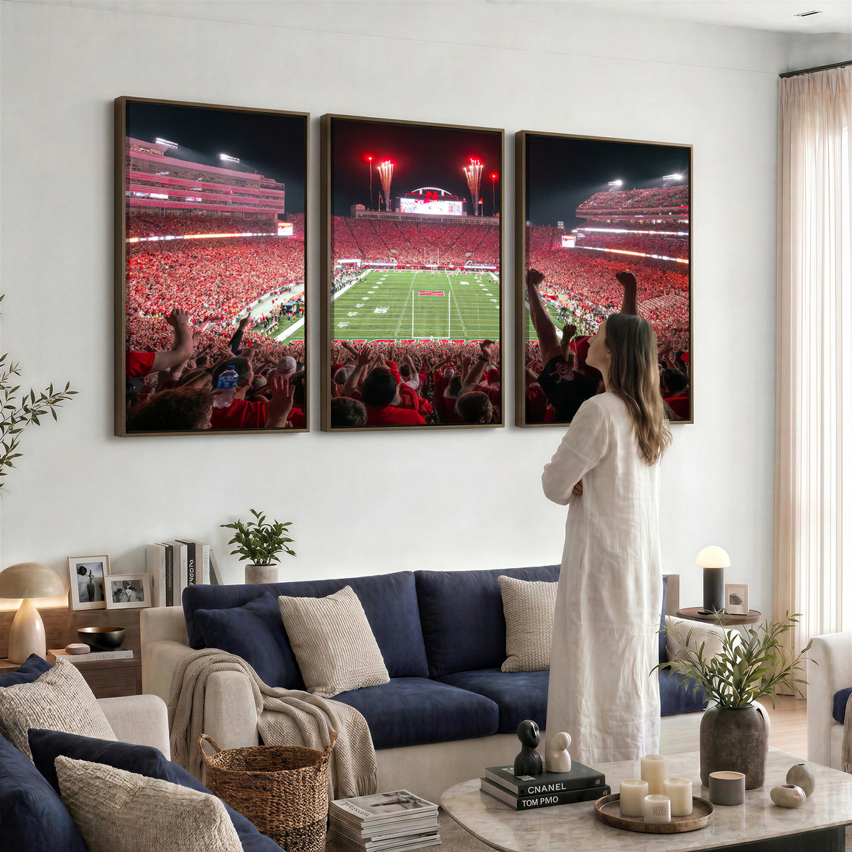 43351-MGV-CV-36X24 - University of Nebraska Cornhuskers Football Team Print - Lincoln Memorial Stadium Wall Art Canvas