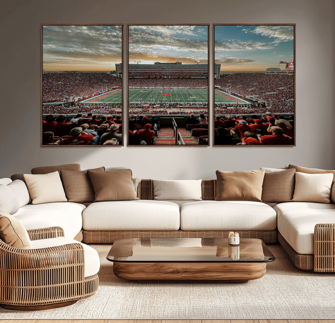 MGV-FC-60X30-3P - University of Nebraska Cornhuskers Football Team Print - Lincoln Memorial Stadium Art Canvas Print