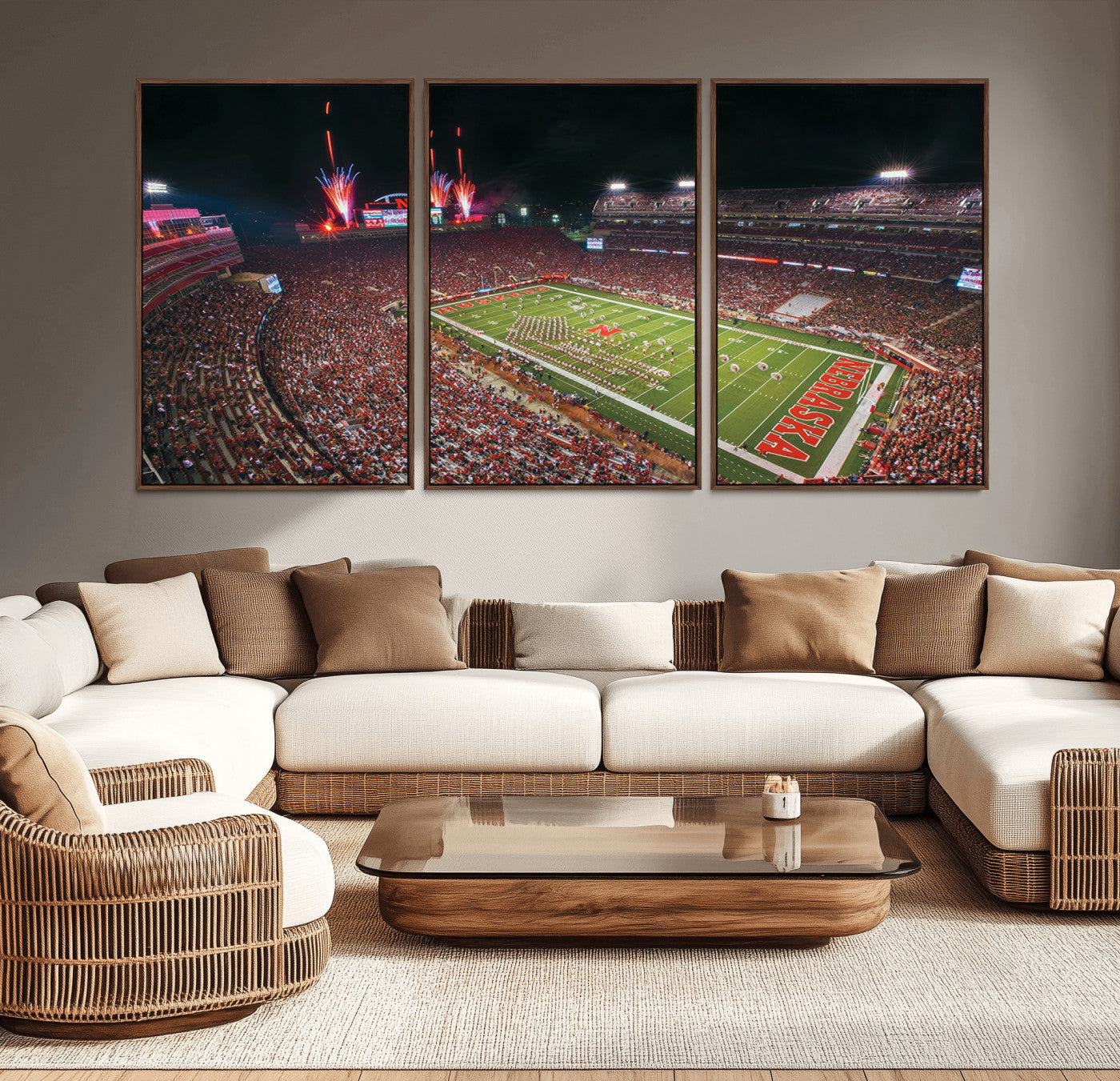MGV-FC-60X30-3P - University of Nebraska Cornhuskers Football Team Print - Lincoln Memorial Stadium Wall Art Canvas