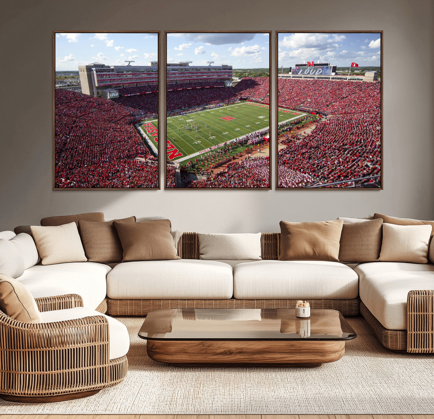 MGV-FC-60X30-3P - University of Nebraska Cornhuskers Football Team Print - Lincoln Memorial Stadium Wall Art Canvas