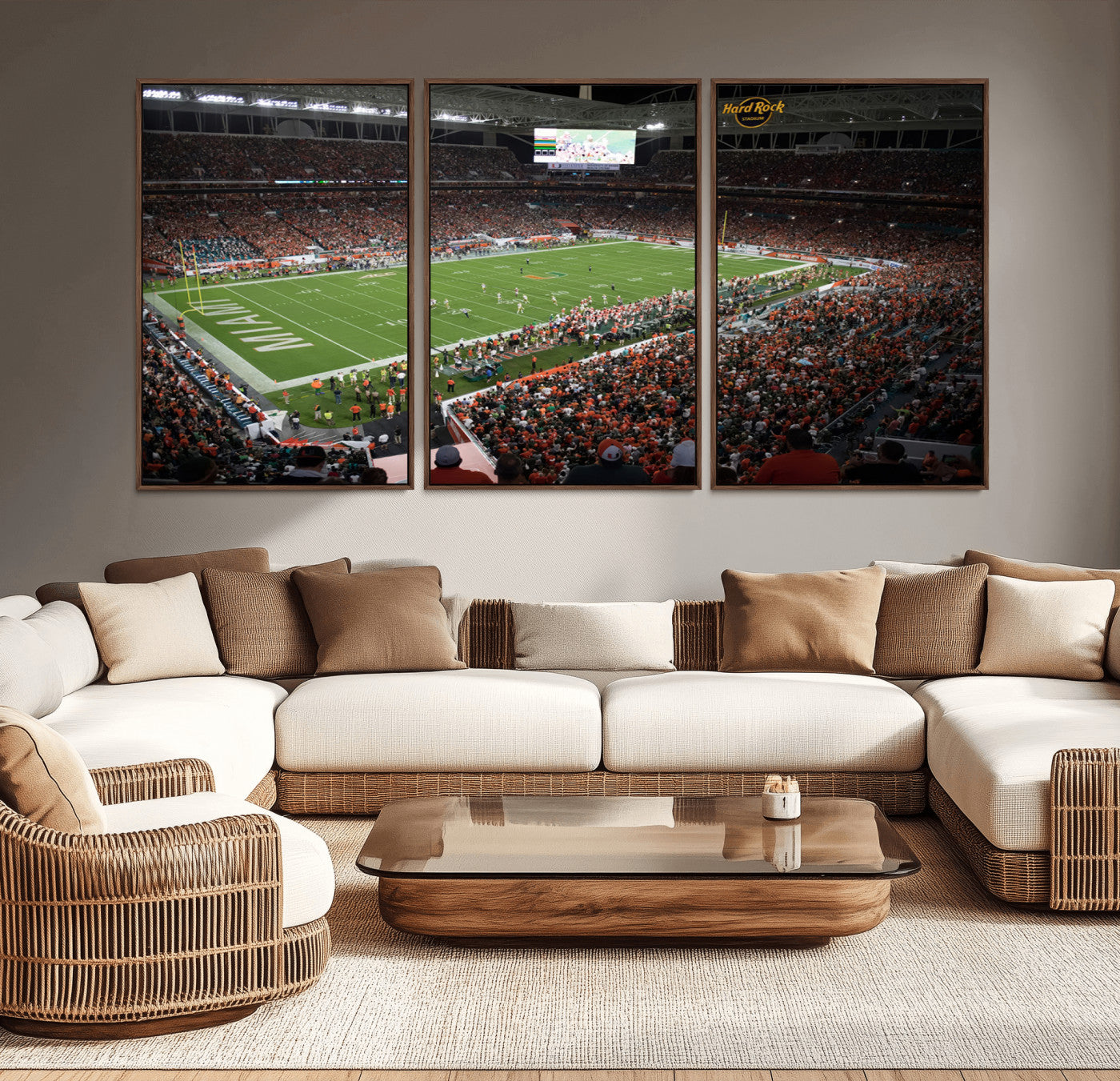 MGV-FC-60X30-3P - Miami Hurricanes Football Team Print Canvas- Miami Hard Rock Stadium Wall Art Canvas Print