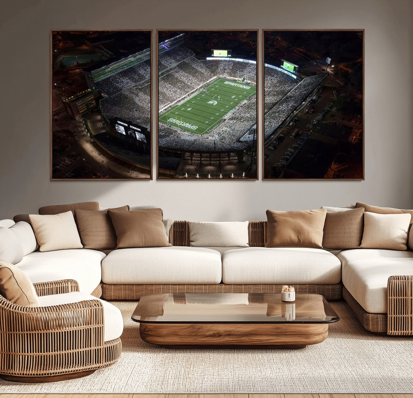 MGV-FC-60X30-3P - Michigan State Spartans Football Team Print - East Lansing Spartan Stadium Print Wall Art