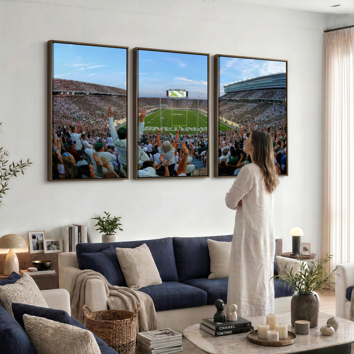 73105-PAN-FL-20X10 - Michigan State Spartans Football Team Art Print - East Lansing Spartan Stadium Wall Art Canvas Print
