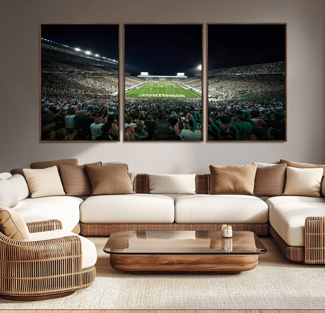 Michigan State Spartans Football Team Print - East Lansing Spartan Stadium Wall Art Canvas Print