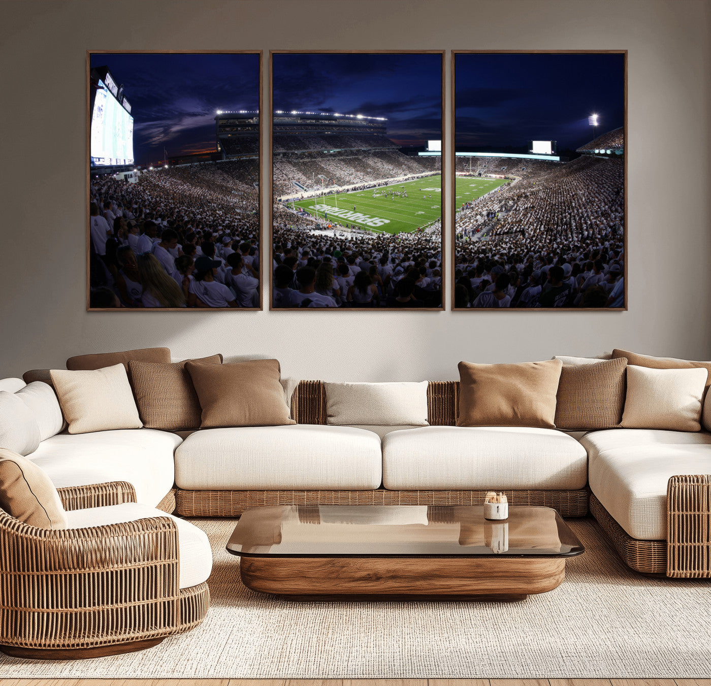 MGV-FC-60X30-3P - Michigan State Spartans Canvas, Framed Football Team Print - East Lansing Spartan Stadium Wall Art