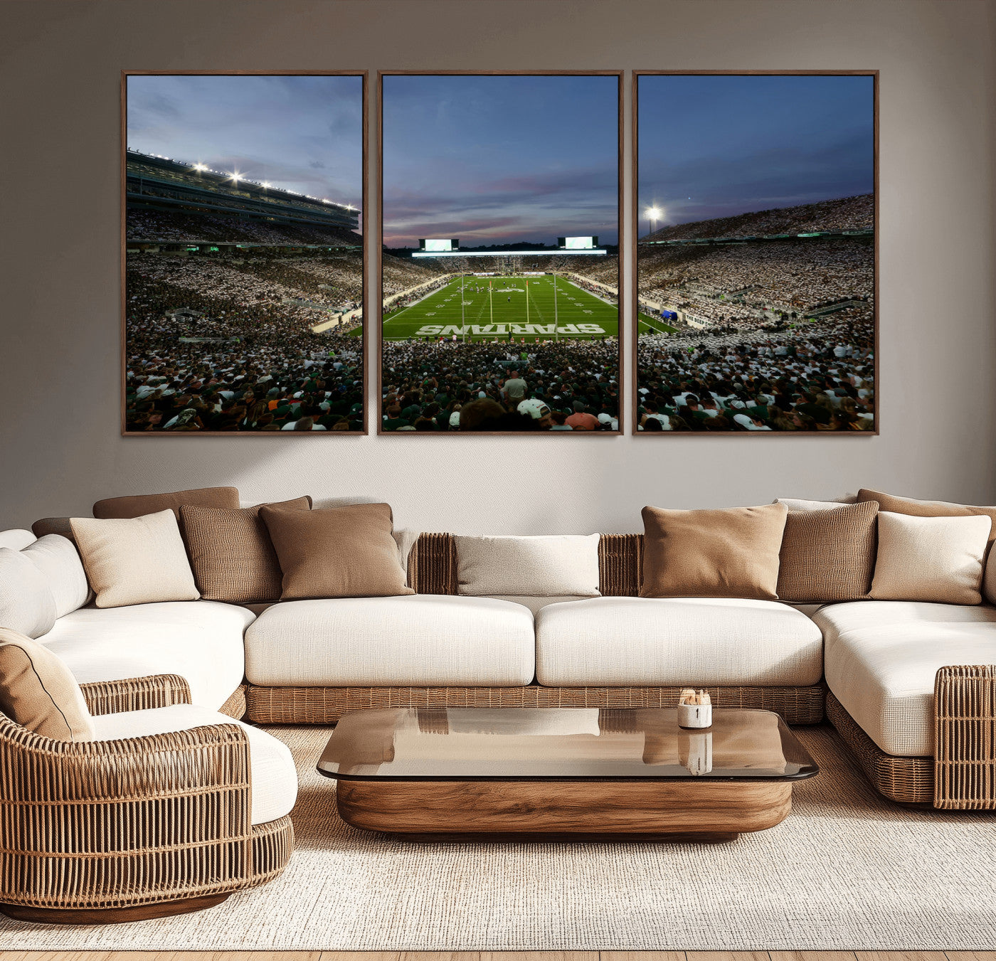 MGV-FC-60X30-3P - Michigan State Spartans Football Team Print - East Lansing Spartan Stadium Canvas Print