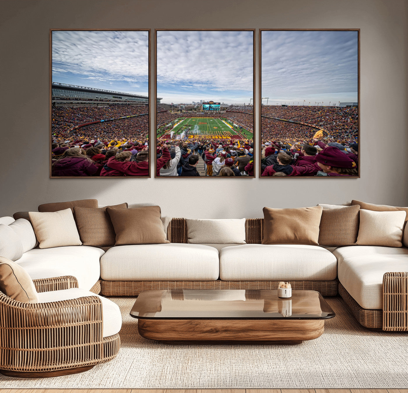 MGV-FC-60X30-3P - University of Minnesota Golden Gophers Football Team Print - Minneapolis Huntington Bank Stadium Art