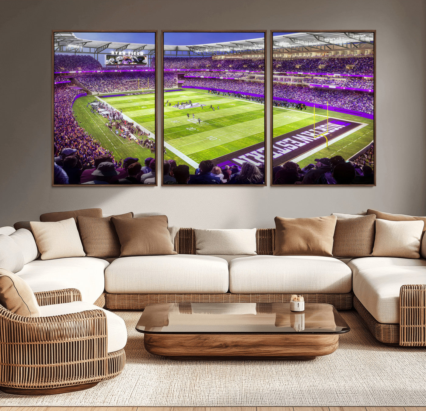 MGV-FC-60X30-3P - Northwestern University Wildcats Football Team Print - Evanston Ryan Field Wall Art Canvas Print