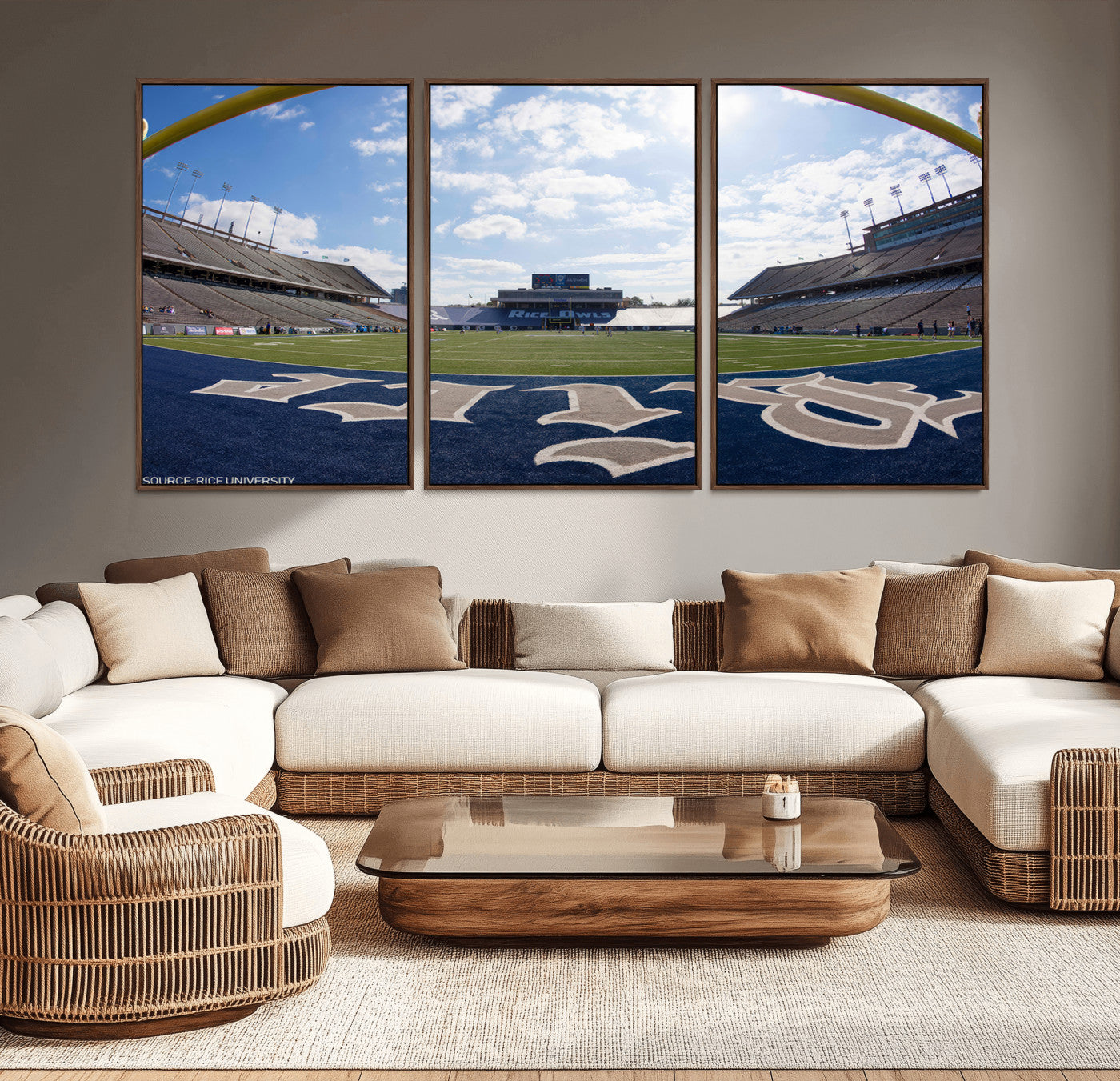 MGV-FC-60X30-3P - Rice University Owls Football Team Print - Houston Rice Stadium Wall Art Canvas Print