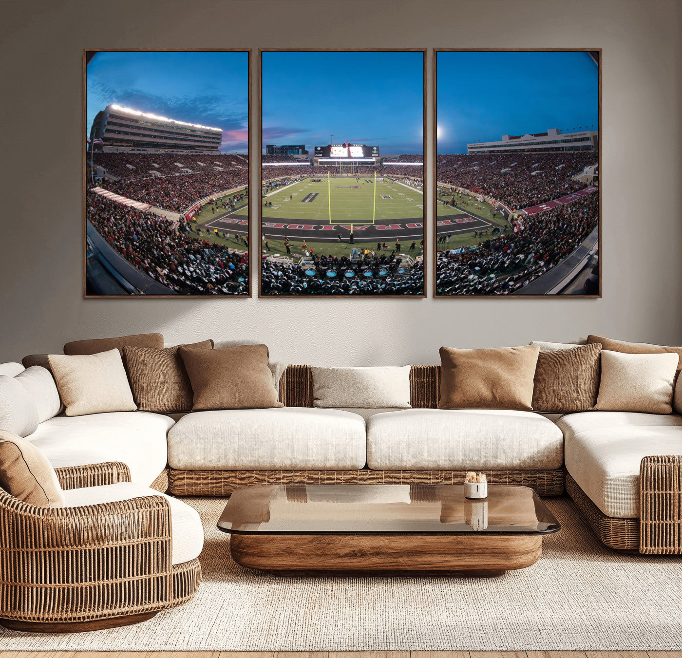 MGV-FC-60X30-3P - Texas Tech Red Raiders Canvas, Framed Football Team Print - Lubbock Jones AT&T Stadium Wall Art
