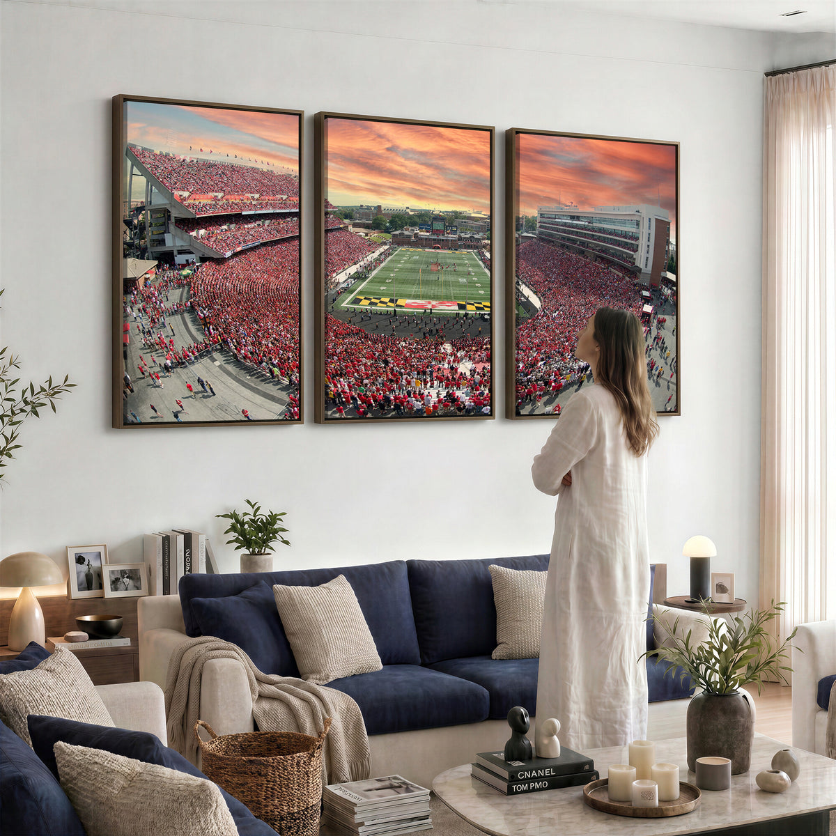 24140-PAN-FL-20X10 - University of Maryland Terrapins Football Team Print - College Park SECU Stadium Wall Art Canvas