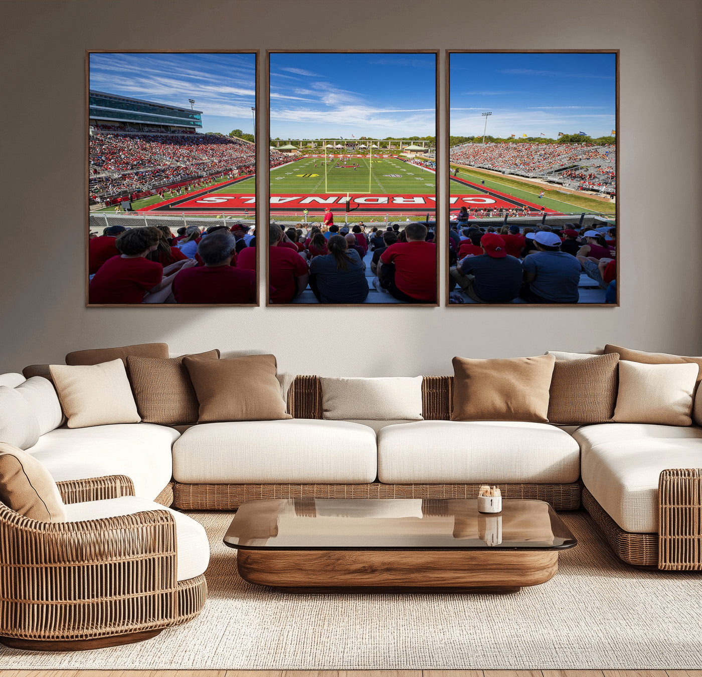 MGV-FC-60X30-3P - Ball State Cardinals Football Team Print - Muncie Scheumann Stadium Wall Art Canvas Print