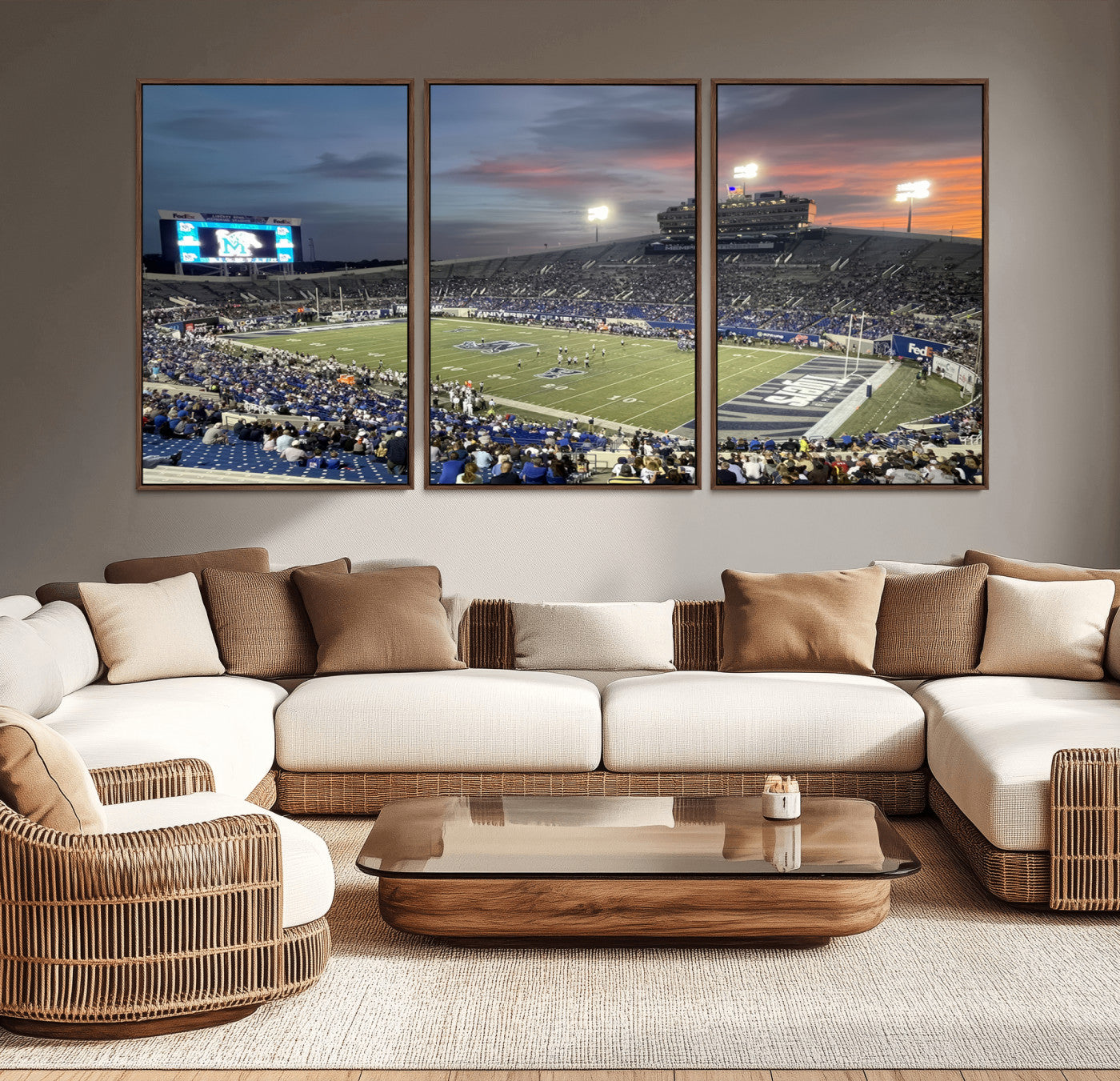 MGV-FC-60X30-3P - Memphis Tigers Football Team Print - Memphis Simmons Bank Liberty Stadium Wall Art Canvas Print