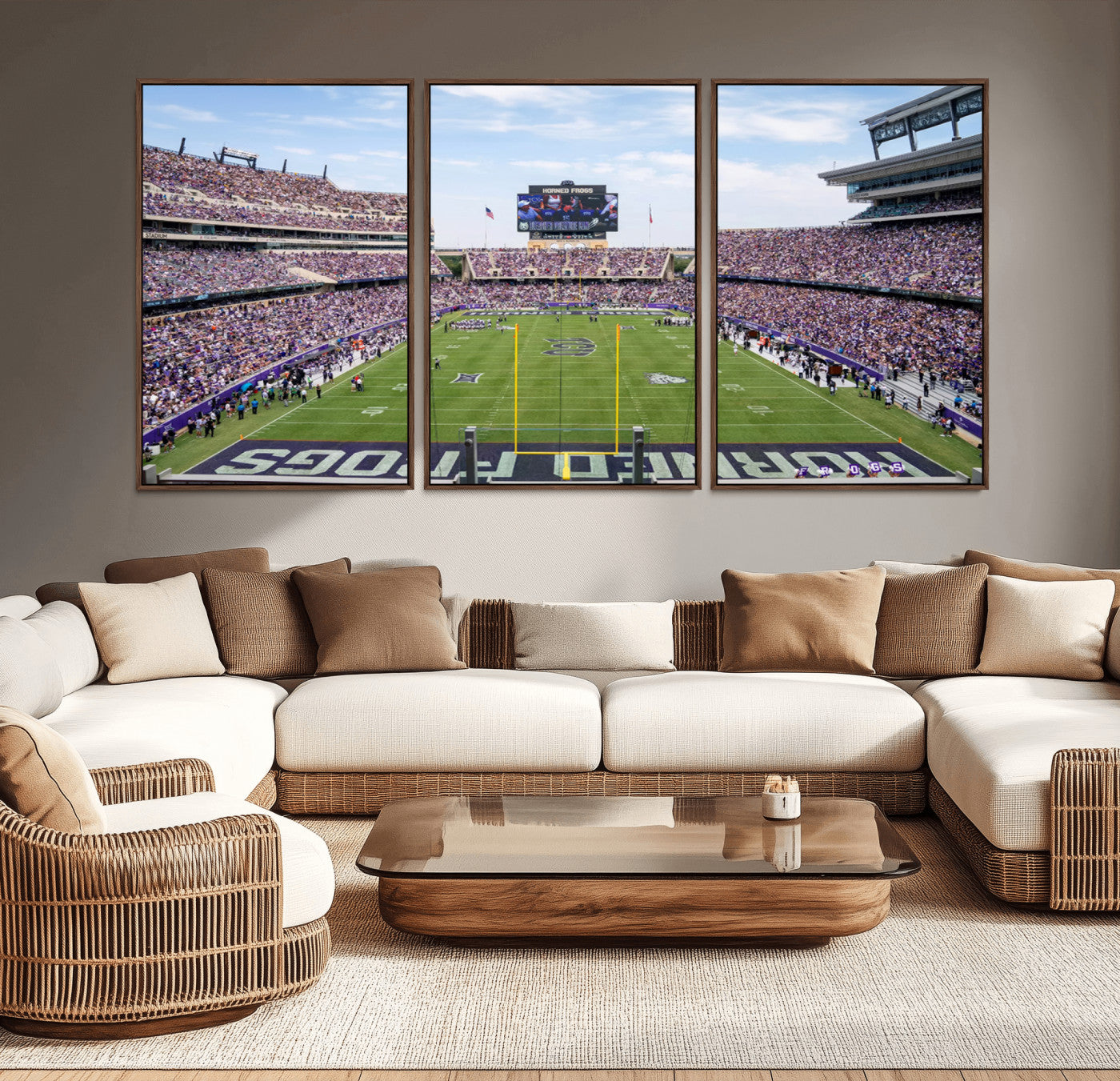 MGV-FC-60X30-3P - TCU Horned Frogs Football Team Print - Fort Worth Amon G. Carter Stadium Wall Art Canvas Print