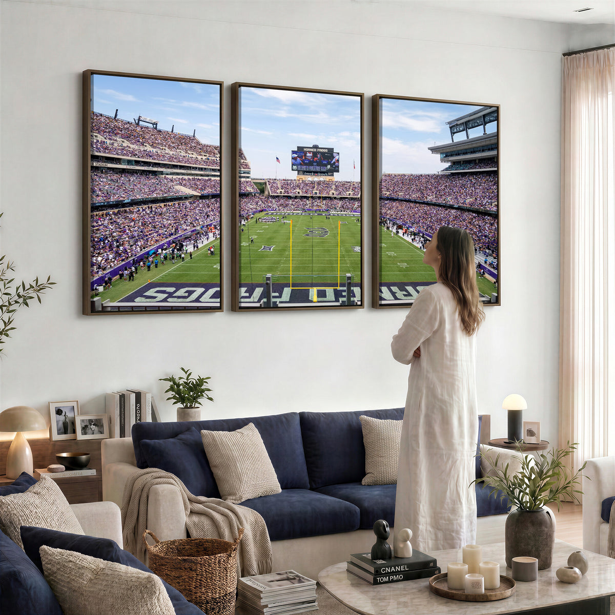 27650-PAN-FL-20X10 - TCU Horned Frogs Football Team Print - Fort Worth Amon G. Carter Stadium Wall Art Canvas Print