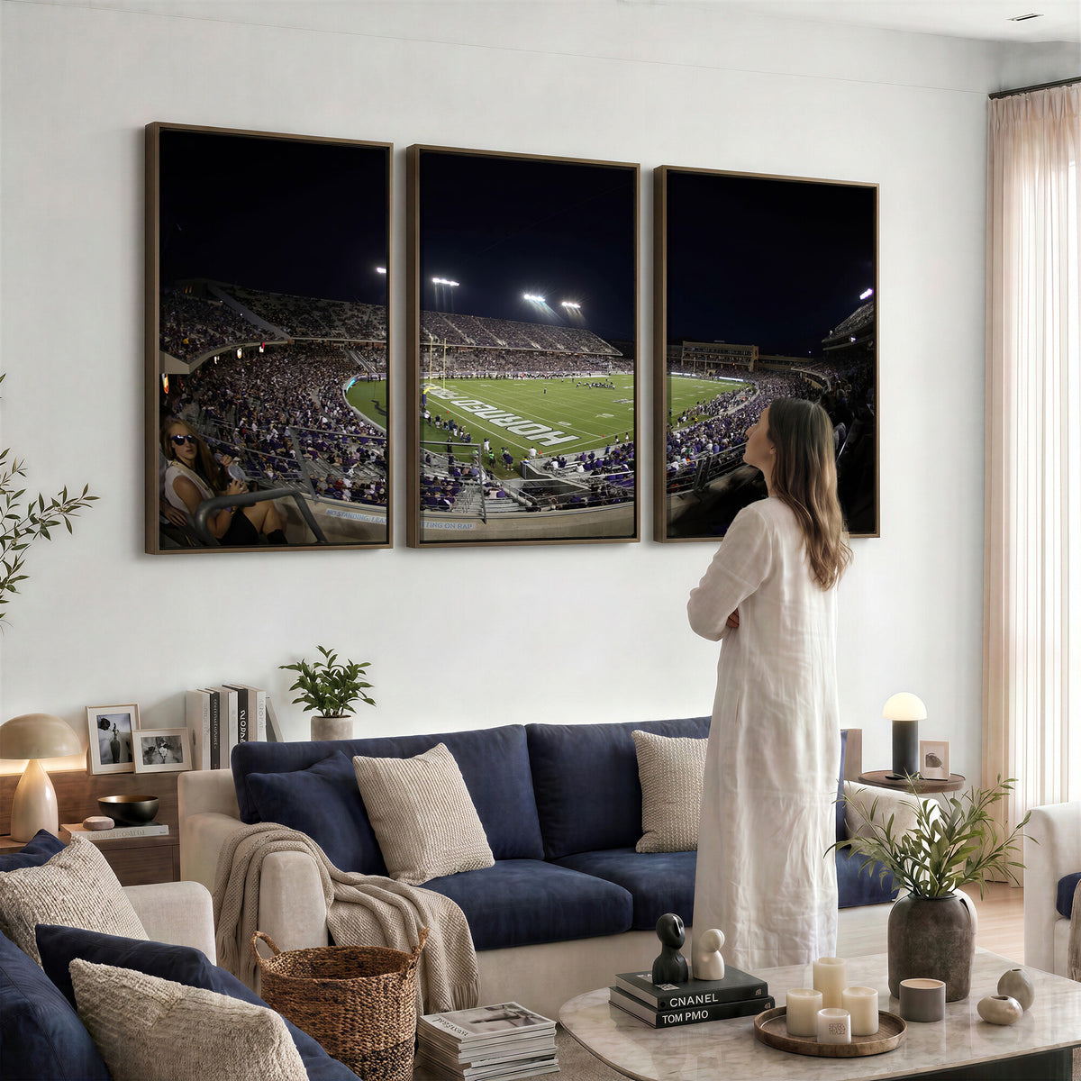 59222-PAN-FL-20X10 - TCU Horned Frogs Football Team Print - Fort Worth Amon G. Carter Stadium Wall Art Canvas Print.