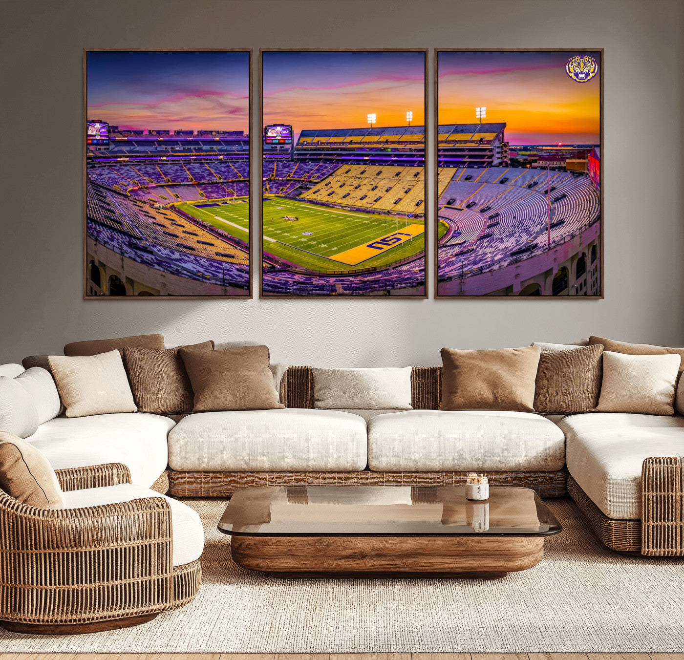 MGV-FC-60X30-3P - The Louisiana State University Tigers Football Team Print - Baton Rouge Tiger Stadium Wall Art