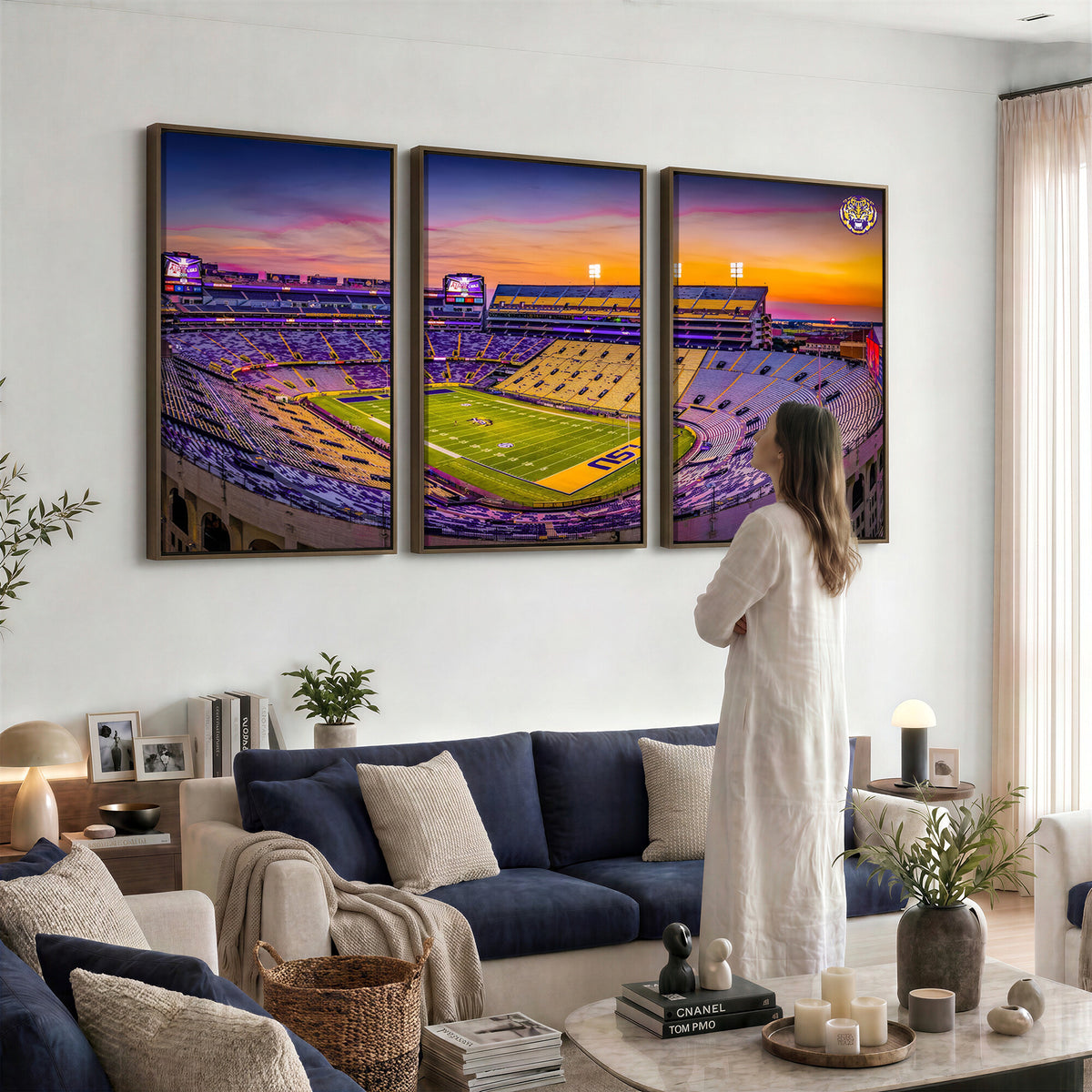 93538-MGV-CV-36X24 - The Louisiana State University Tigers Football Team Print, Framed and Ready to Hang Stadium Print