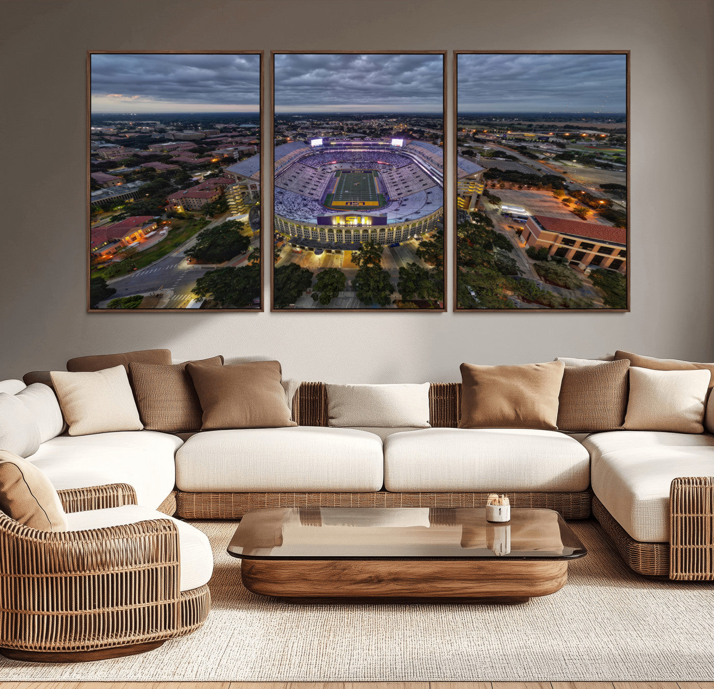 MGV-FC-60X30-3P - The Louisiana State University Tigers Football Team Print - Baton Rouge Tiger Stadium Wall Art