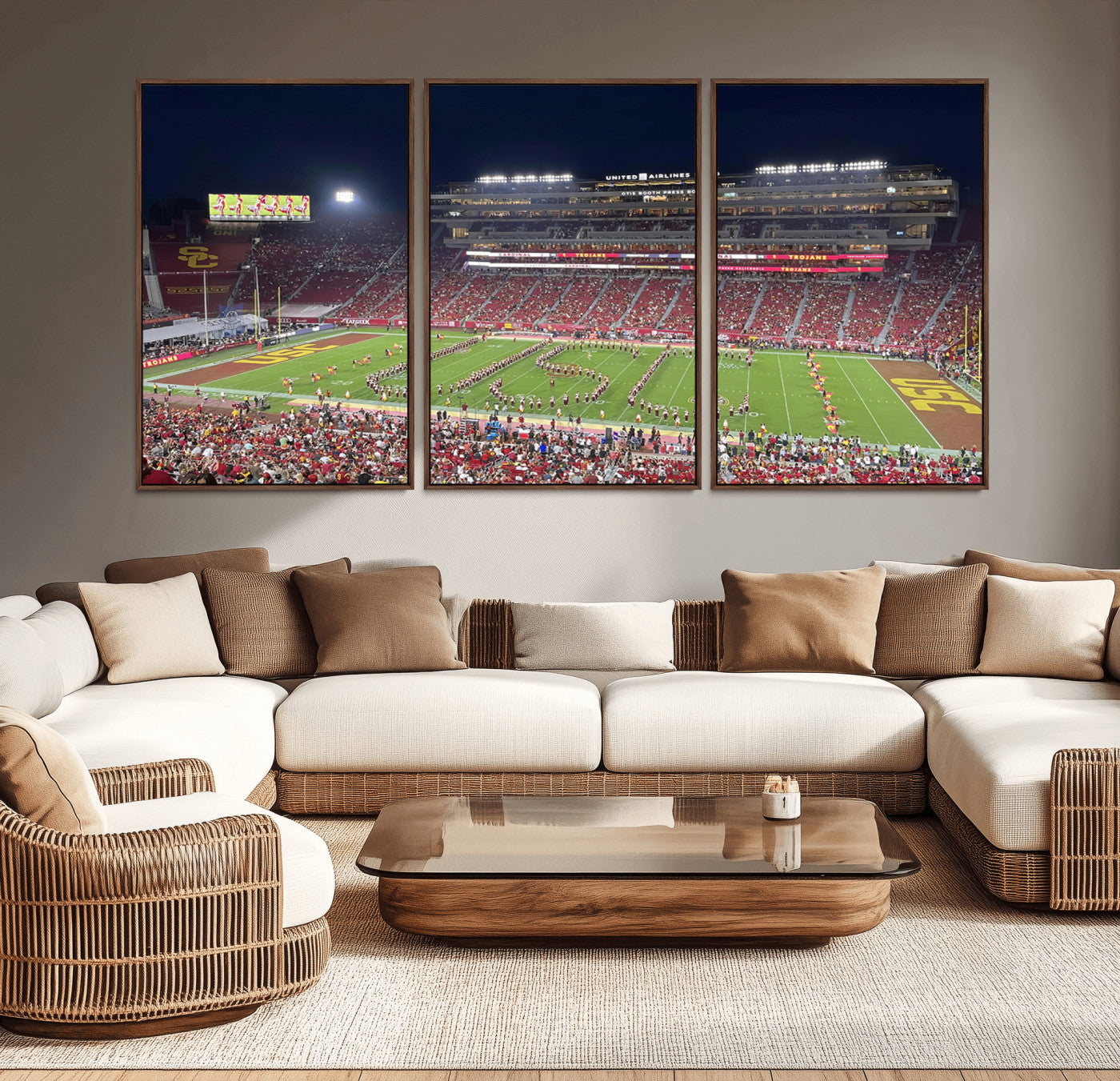 MGV-FC-60X30-3P - The University of Southern California USC Trojans Football Team Print - Los Angeles Memorial