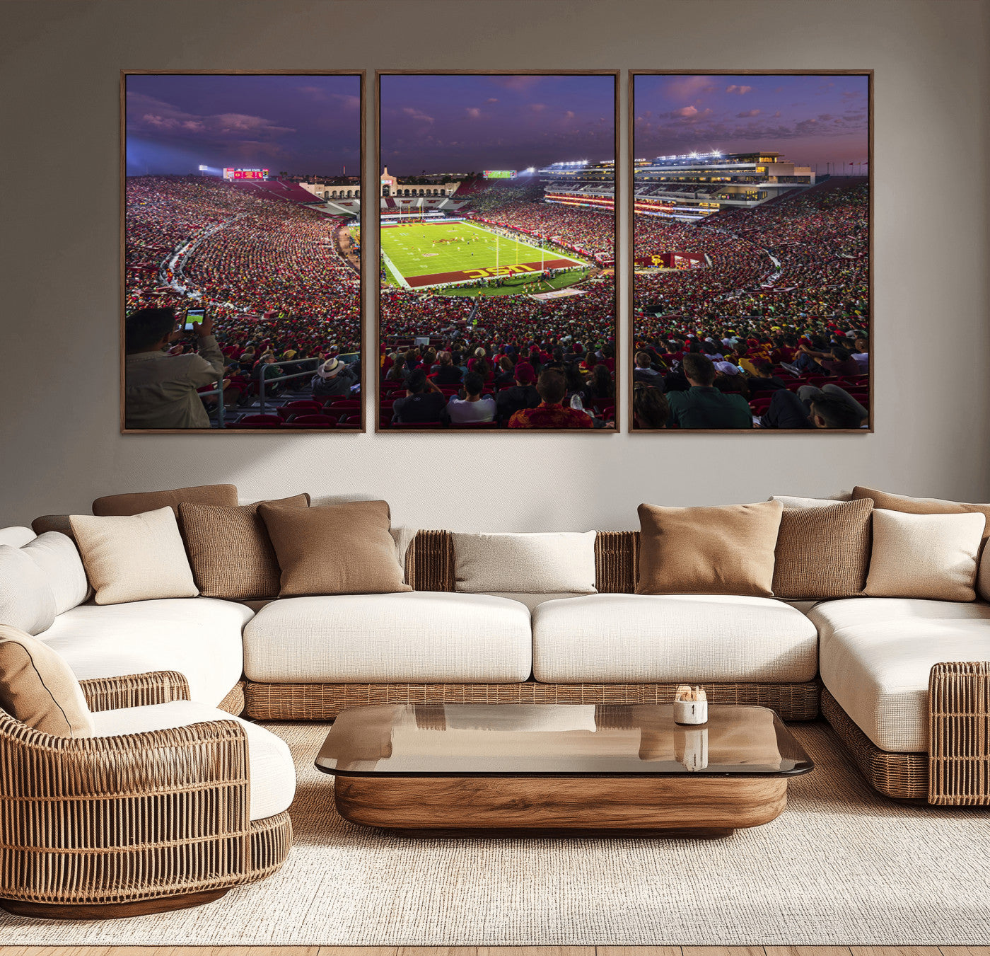 MGV-FC-60X30-3P - The University of Southern California USC Trojans Football Team Print - Los Angeles Memorial