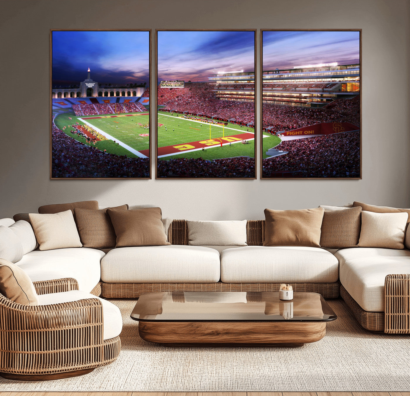 MGV-FC-60X30-3P - The University of Southern California USC Trojans Football Team Print - Los Angeles Memorial