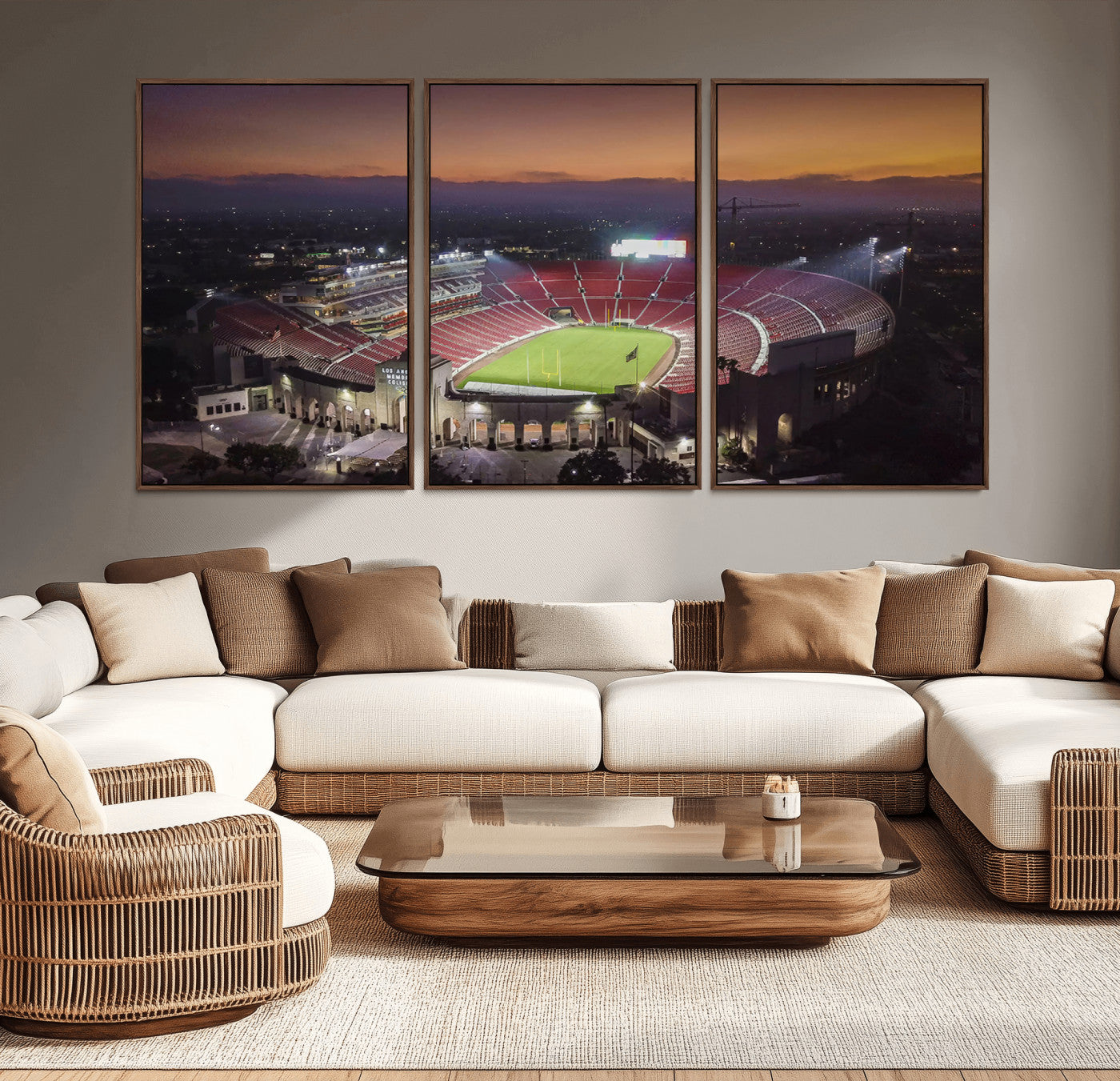 MGV-FC-60X30-3P - The University of Southern California USC Trojans Football Team Print - Los Angeles Memorial