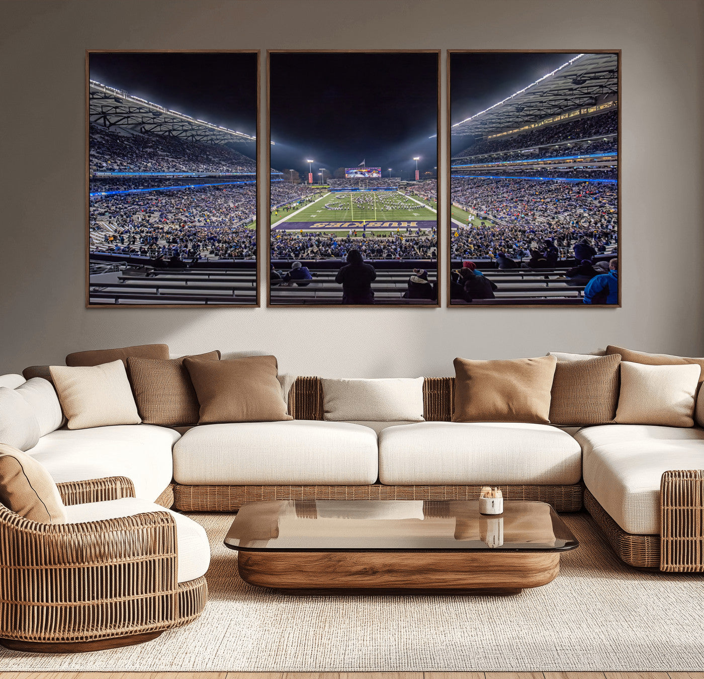 MGV-FC-60X30-3P - The University of Washington Huskies Football Team Print - Seattle Husky Stadium Wall Art Canvas