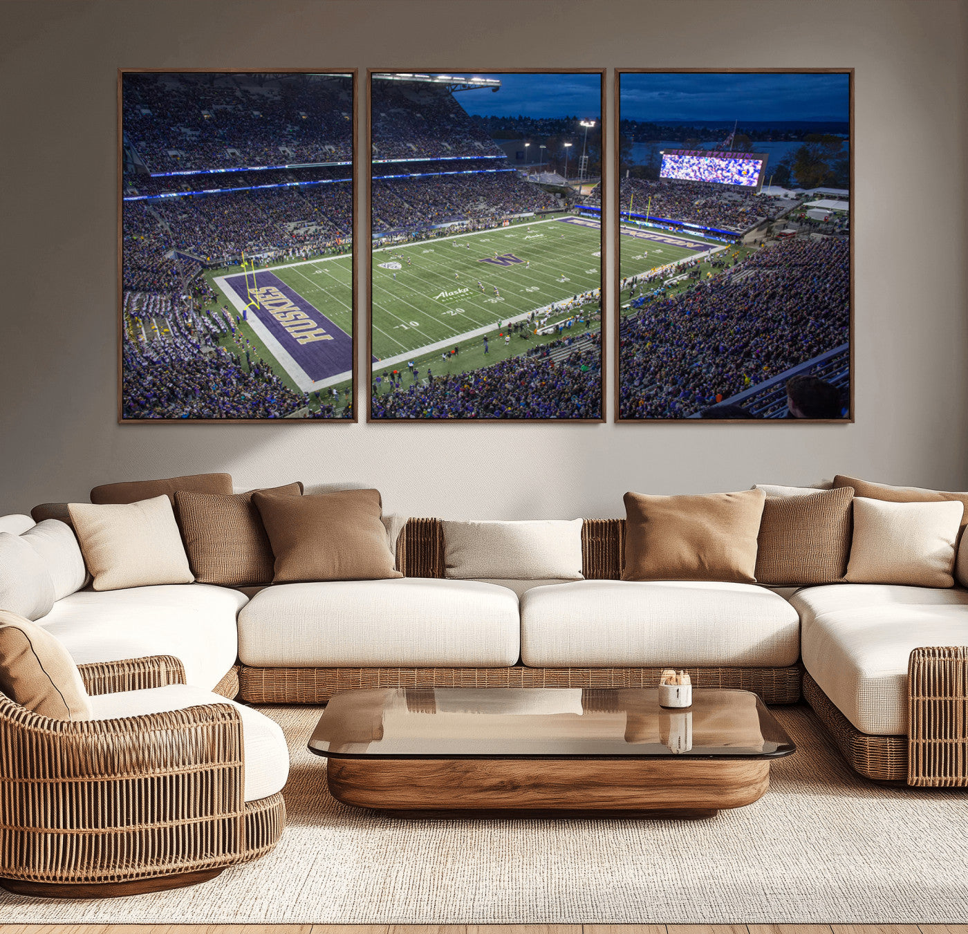 MGV-FC-60X30-3P - The University of Washington Huskies Football Team Print - Seattle Husky Stadium Wall Art Canvas