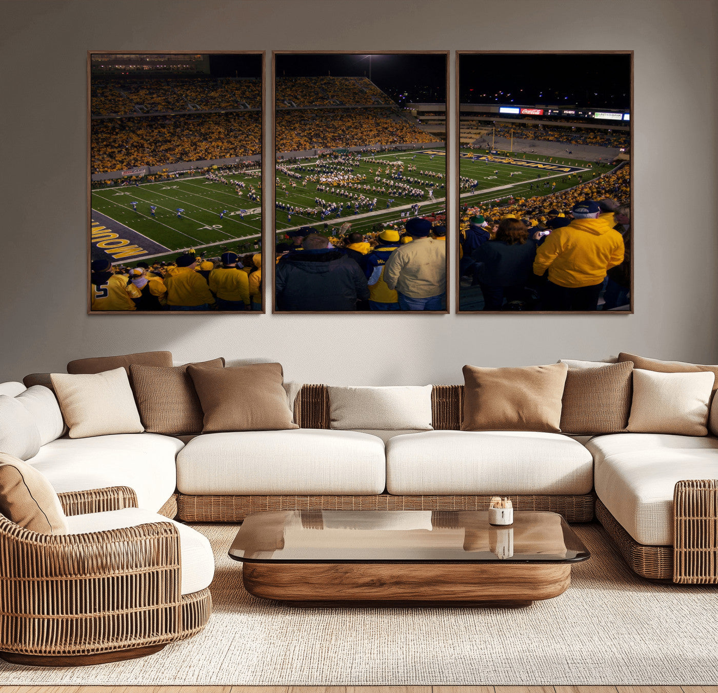 MGV-FC-60X30-3P - West Virginia Uni Mountaineers Football Team Print - Milan Puskar Stadium Canvas Print Wall Art,
