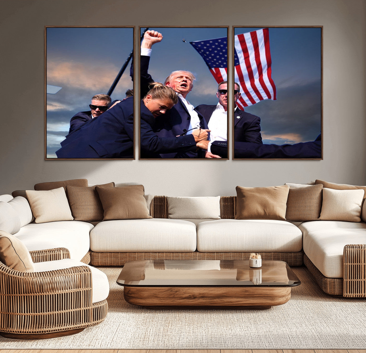 MGV-FC-60X30-3P - Donald Trump Assassination Attempt Wall Art Print, Trump Historic Footage - Iconic Reaction by Trump