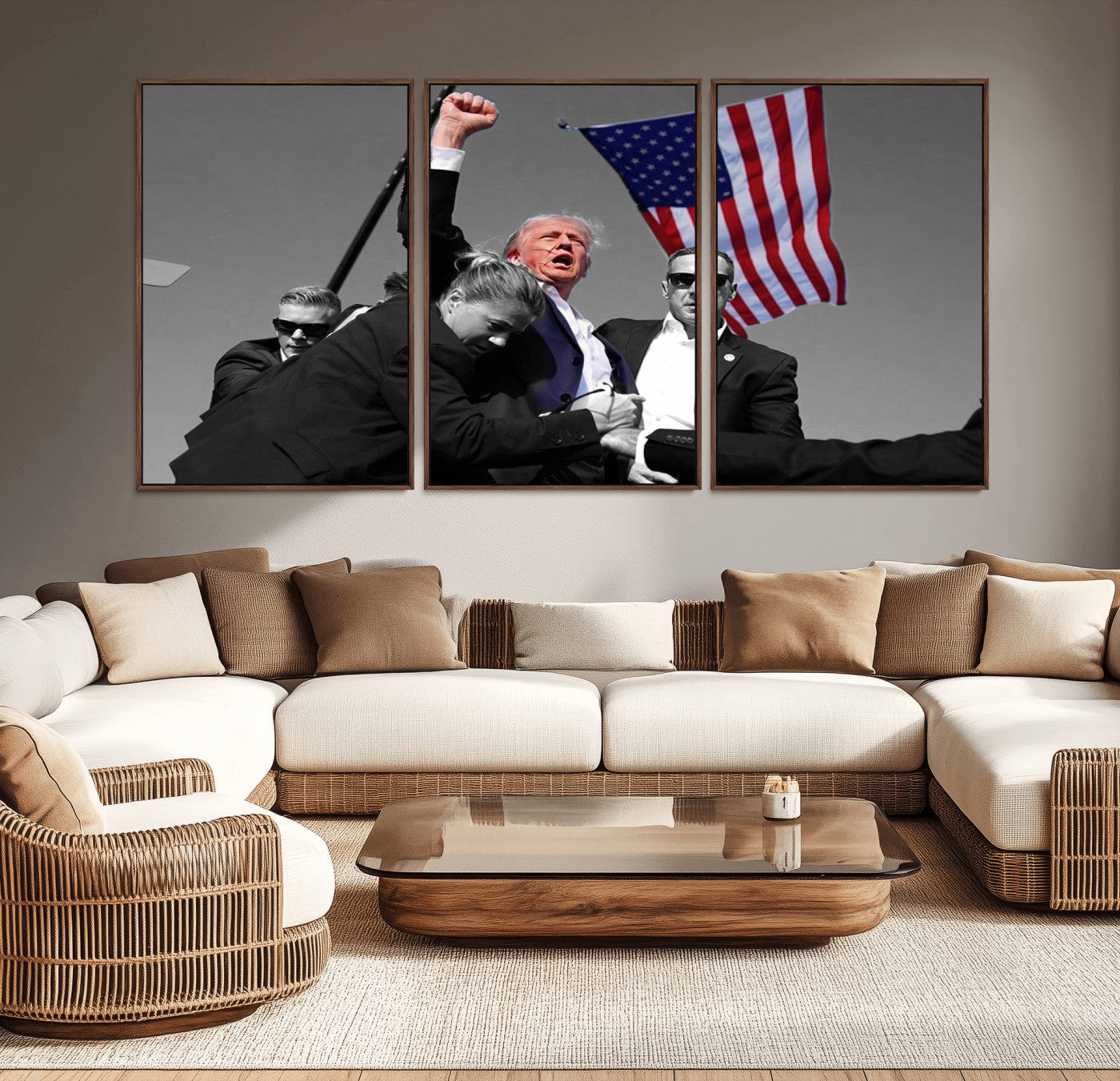 MGV-FC-60X30-3P - Donald Trump Assassination Attempt Wall Art Print, Trump Historic Footage - Iconic Reaction by Trump