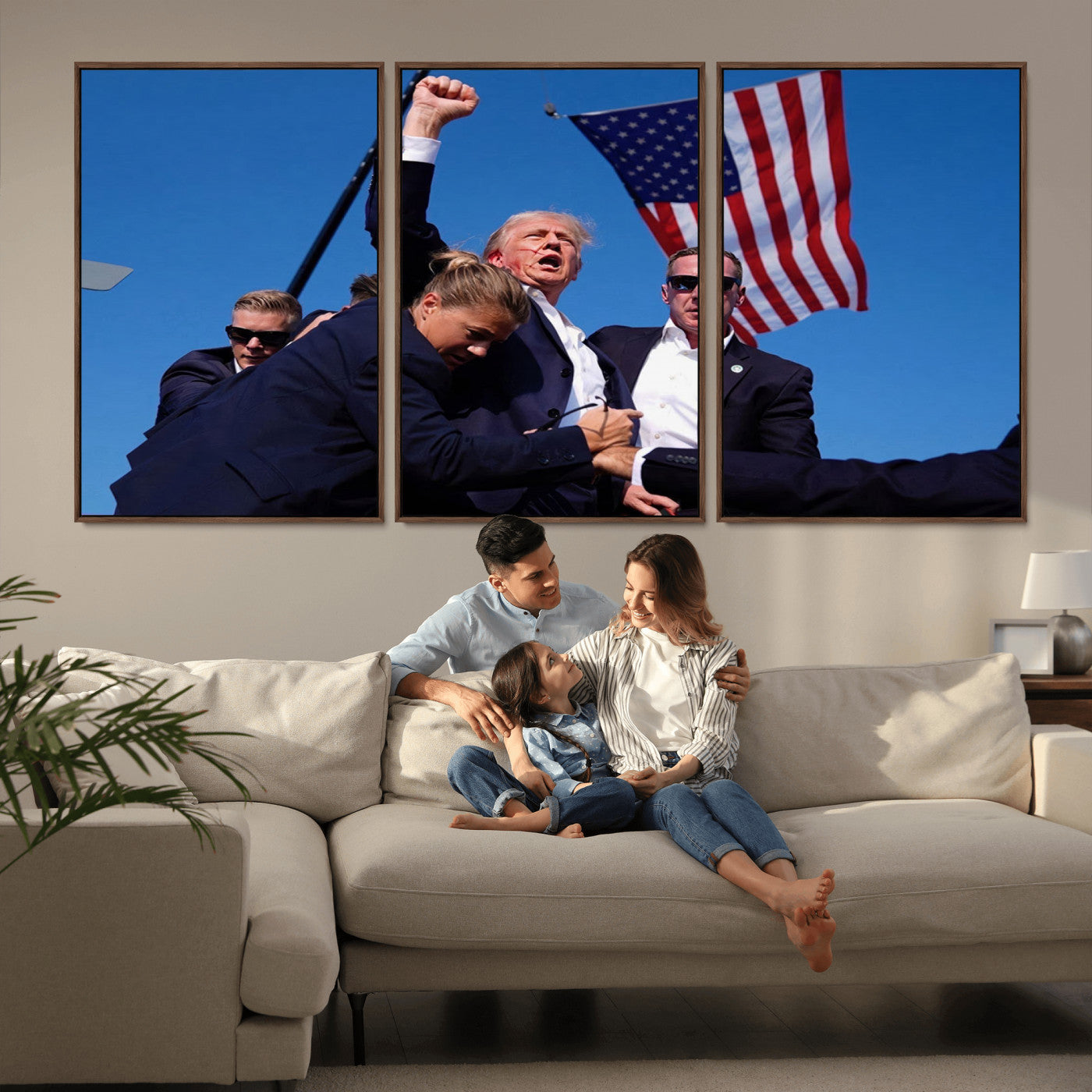 MGV-FC-60X30-3P - Donald Trump Assassination Attempt Wall Art Print, Trump Historic Footage - Iconic Reaction by Trump
