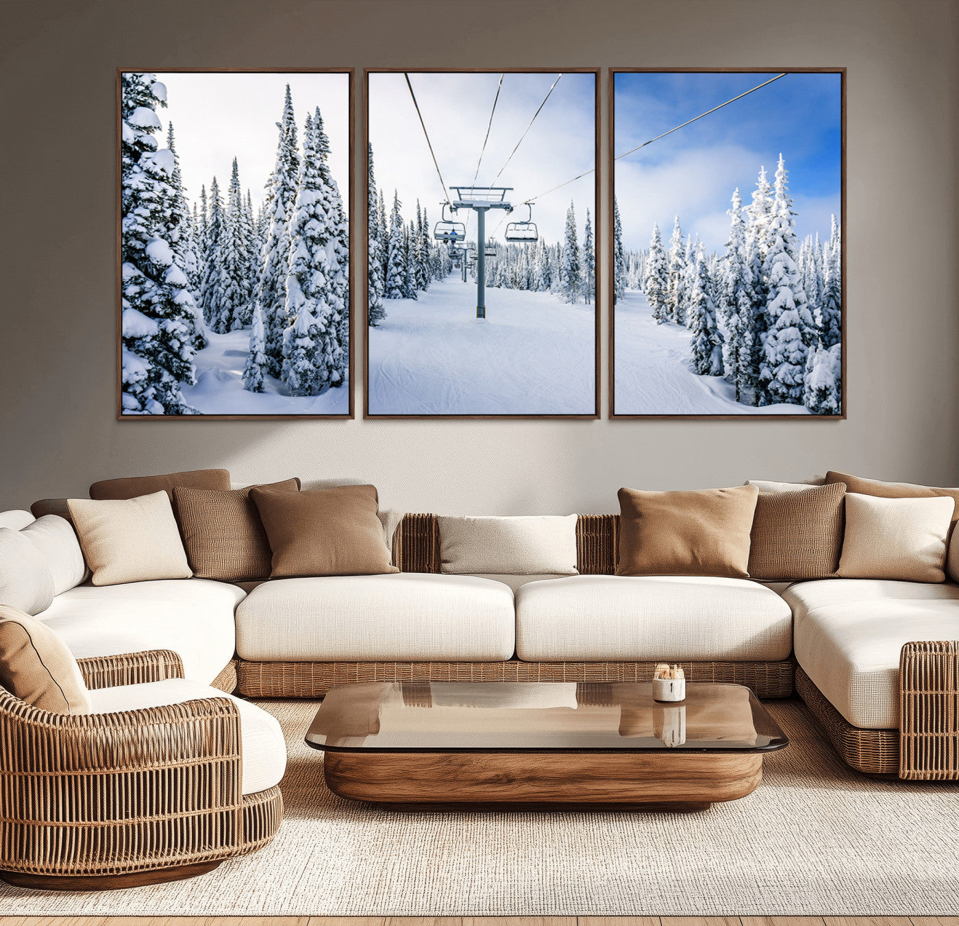 MGV-FC-60X30-3P - Winter Ski Lift Wall Art Print - Landscape Wall Art | Snowy Mountain Adventure | Perfect for Cabin
