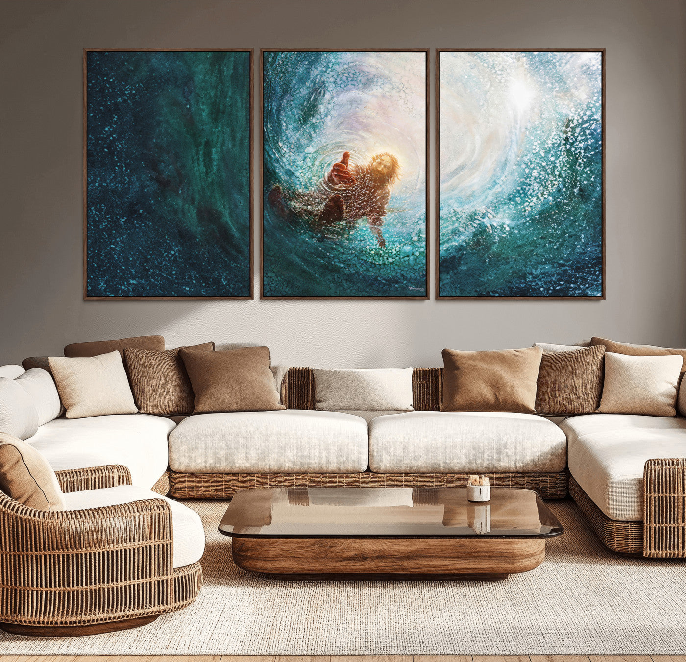 MGV-FC-60X30-3P - Powerful Jesus Canvas Print - Hand of Salvation, Inspirational Wall Art - Framed, Ready to Hang for