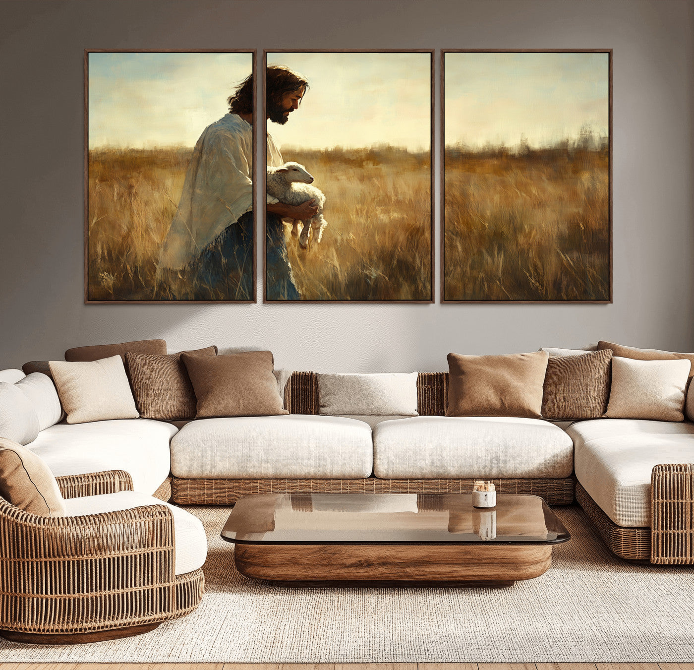 MGV-FC-60X30-3P - Jesus the Good Shepherd Wall Art Canvas Print - Inspirational Christian Religious Print for Prayer