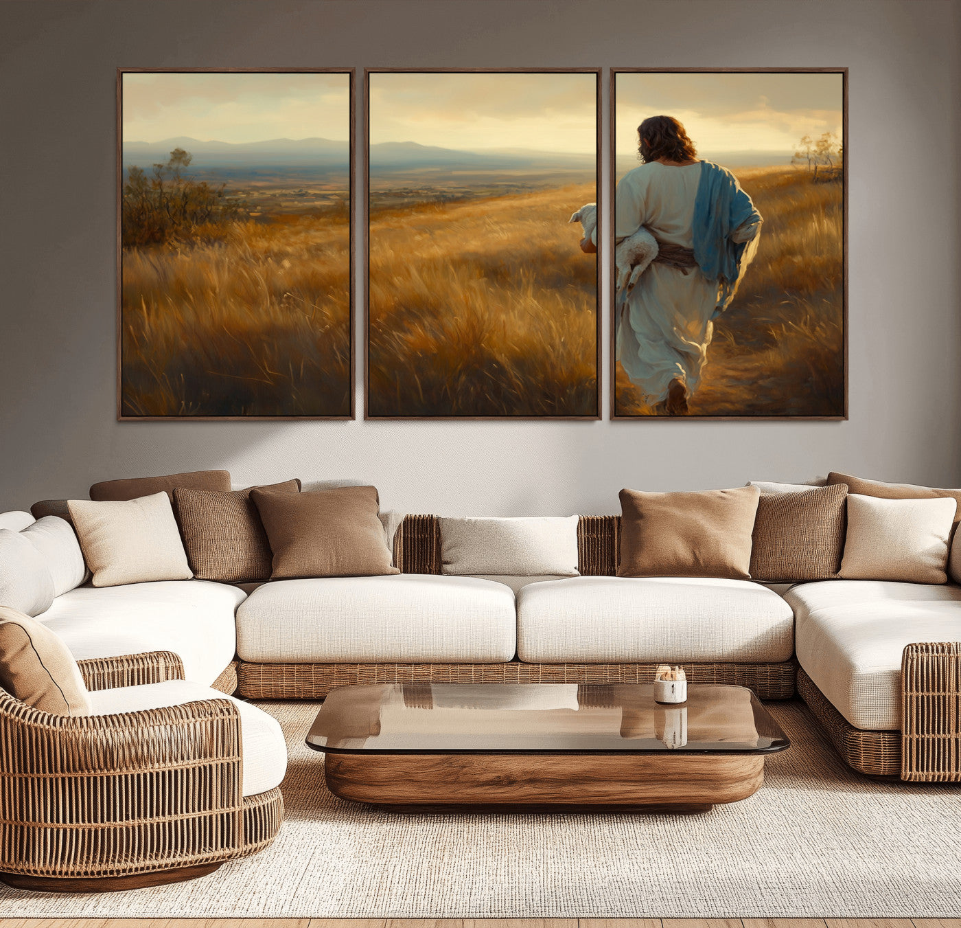 MGV-FC-60X30-3P - Jesus the Good Shepherd Wall Art Canvas Print - Inspirational Christian Religious Print for Prayer