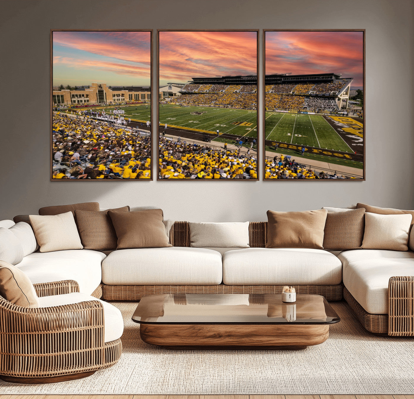 MGV-FC-60X30-3P - University of Wyoming Cowboys Football Team Print - Laramie Jonah Field War Memorial Stadium Wall