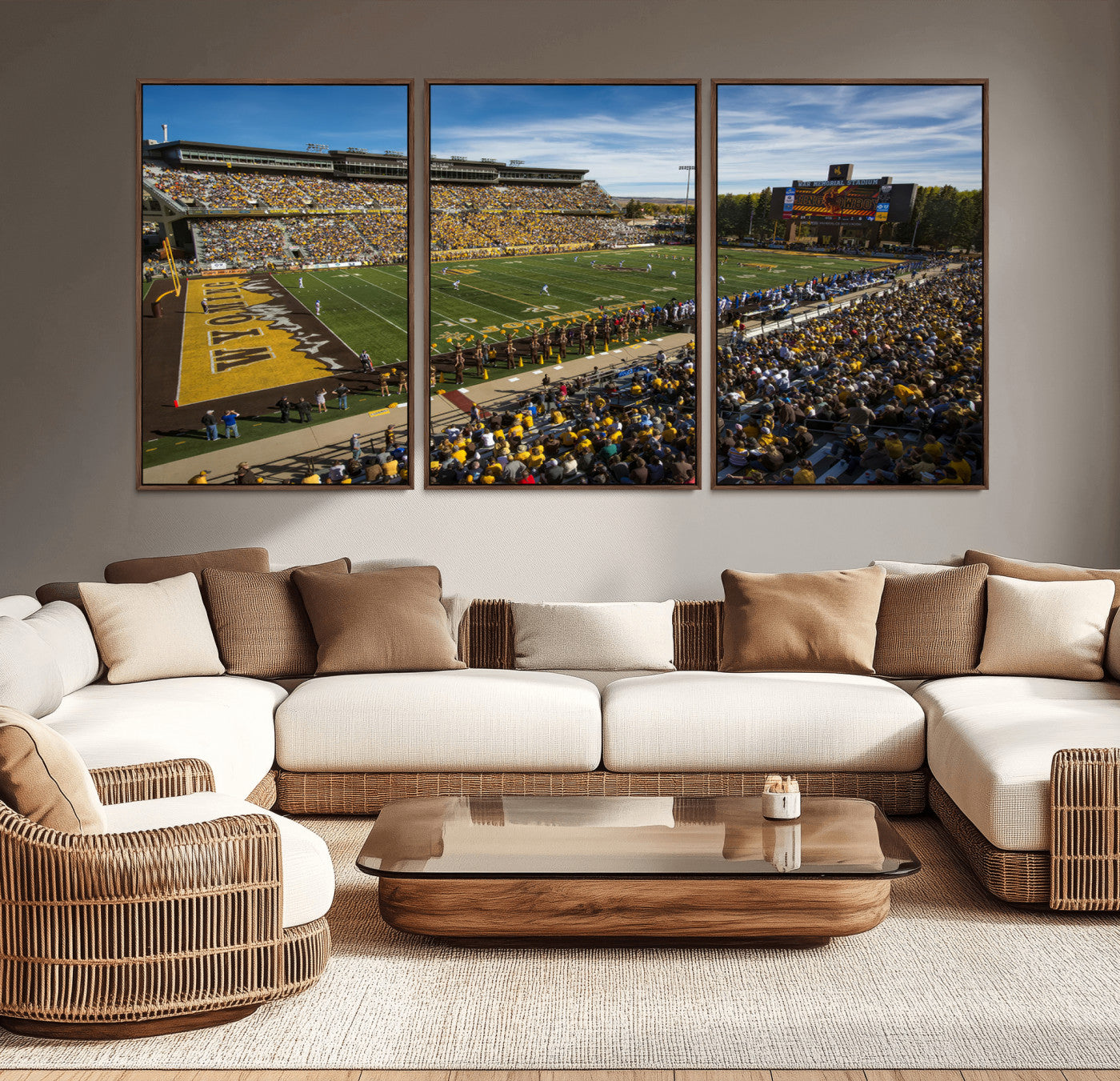 MGV-FC-60X30-3P - University of Wyoming Cowboys Football Team Print - Laramie Jonah Field War Memorial Stadium Wall