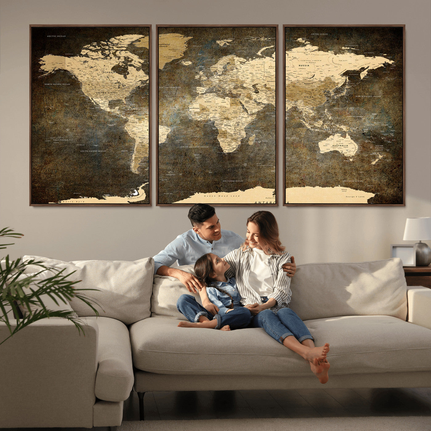 MGV-FC-60X30-3P - Push Pin World Map Canvas Print – Framed Wall Art for Couples to Track Their Travels – Anniversary