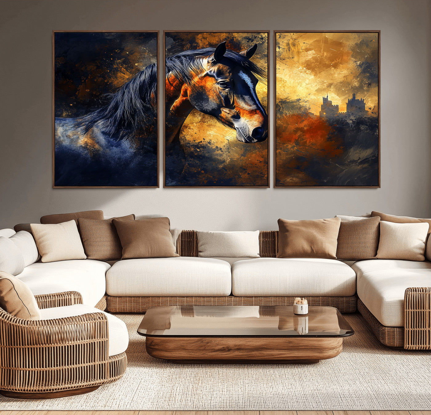 MGV-FC-60X30-3P - Abstract Horse Art Print - Abstract Canvas Wall Art | Perfect for Rustic Farmhouse, Modern, or