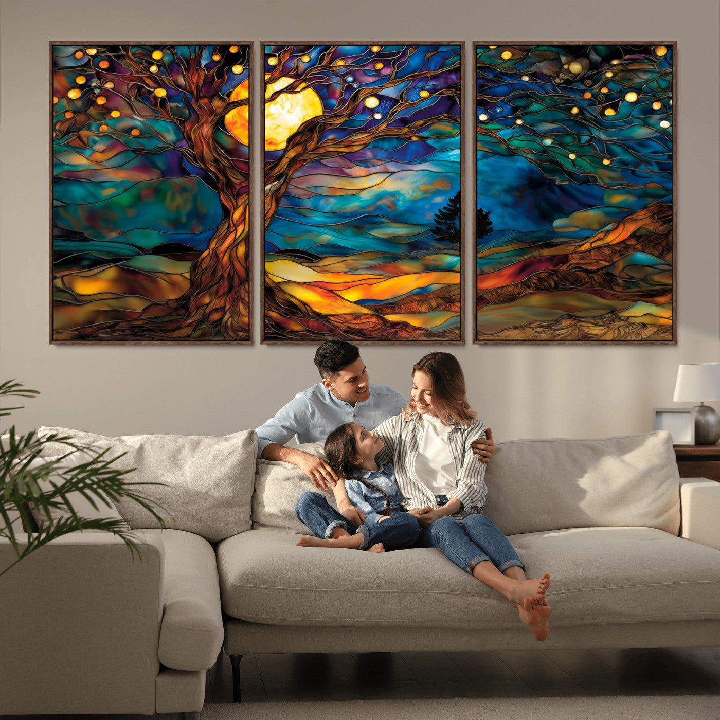 MGV-FC-60X30-3P - Tree of Life Wall Art - Yggdrasil Tree of Life Canvas Print - Vibrant Moonlit Tree Wall Art,  Tree