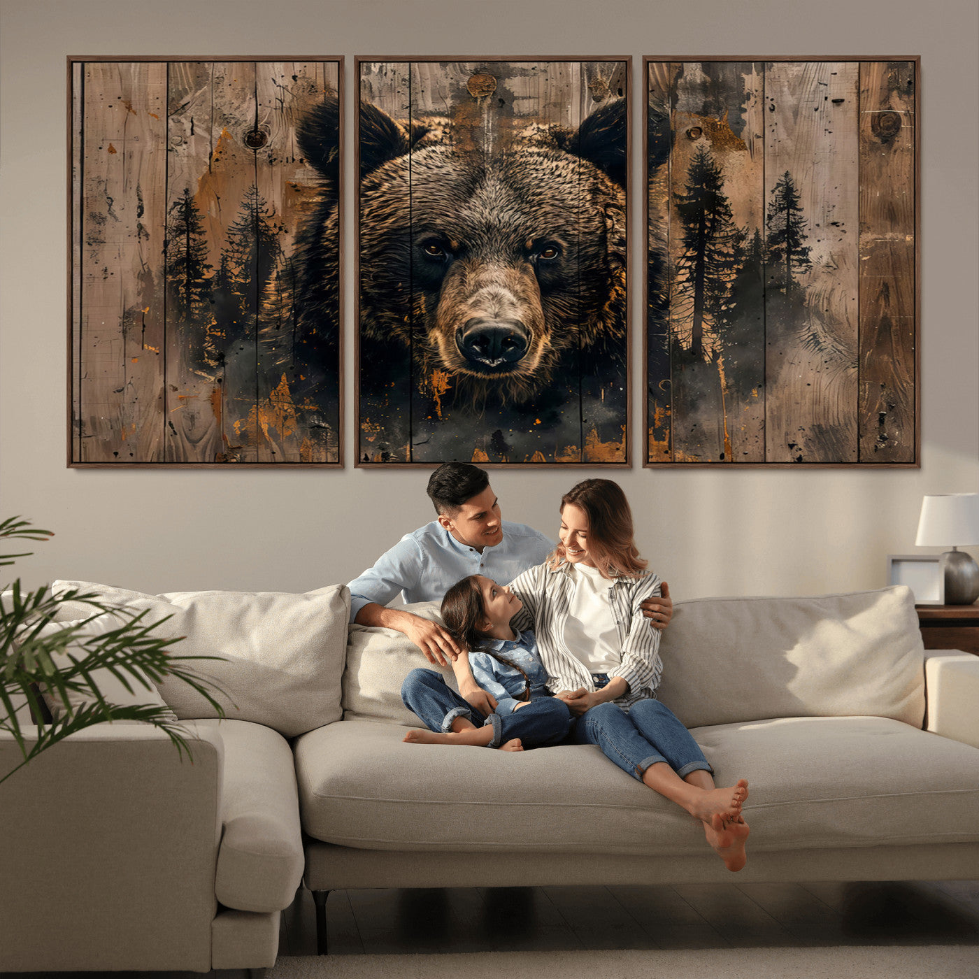 MGV-FC-60X30-3P - Rustic Grizzly 399 Wall Art | Triptych Canvas Print | Rustic Cabin Wall Decor | Perfect for