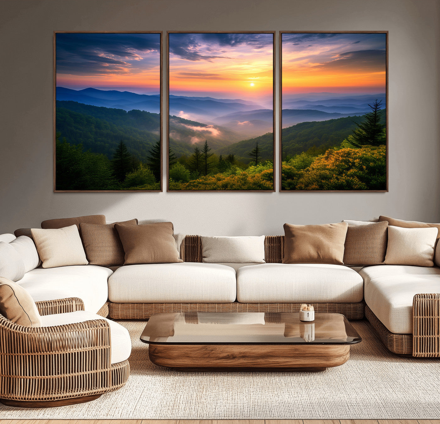 MGV-FC-60X30-3P - Majestic Mountain Sunrise Print | Landscape Wall Art | Canvas Print Ready to Hang | Farmhouse Wall