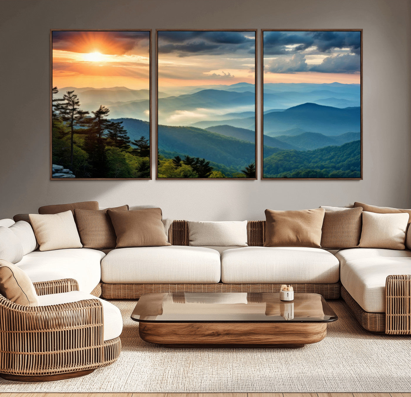 MGV-FC-60X30-3P - Sunrise Over Mountain Range Wall Art Canvas Print, Farmhouse Wall Decor, Cabin Wall Art